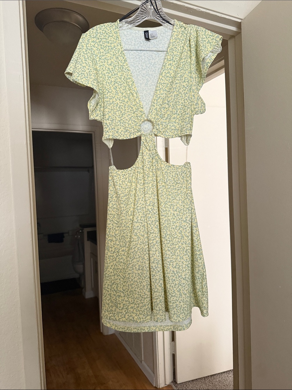 H&M Pale Yellow Floral Mini Dress with Cutouts